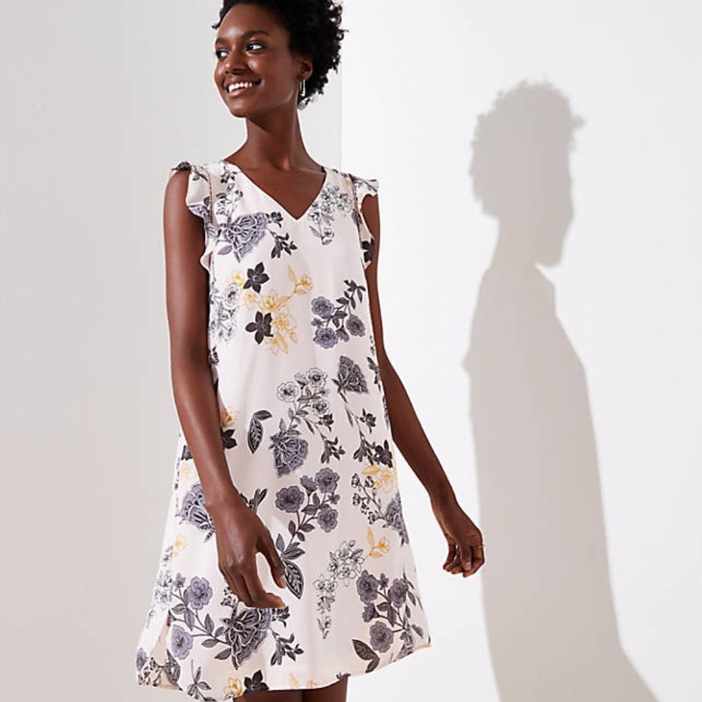 LOFT Women's Floral Flutter Shirttail Dress